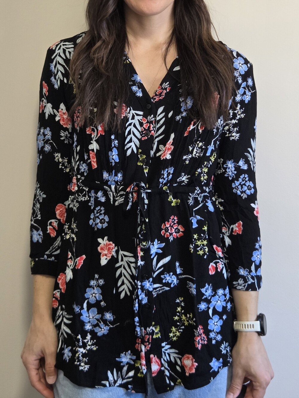 Hilary Radley Black Floral Blouse